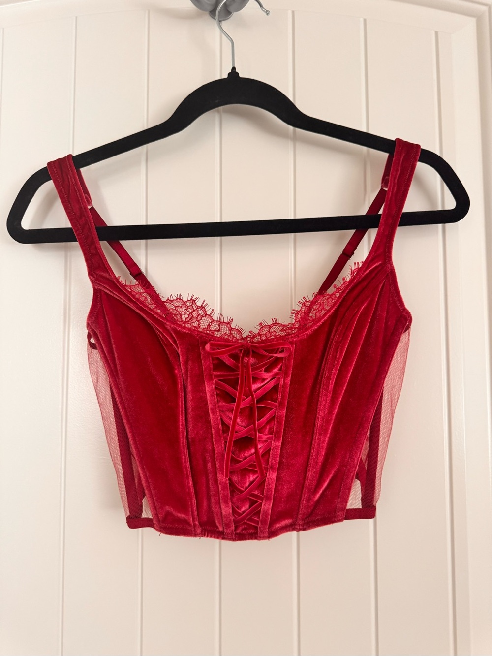 Victoria’s secret burgundy Velvet Lace-Up Bustier Crop Top size Small NWOT
